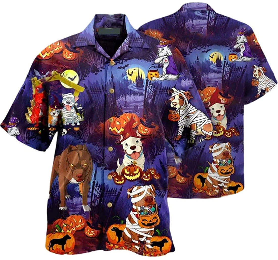 Halloween Pitbulls Funny Pumpkin Pattern Dog Lover Beach Included Hawaiian Shirt, Button Up Aloha Shirt For Men, Women