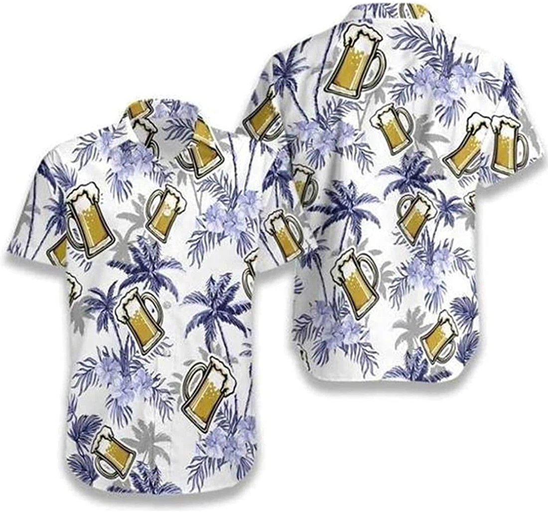 Beer Love Tree Seamless Pattern Beach Included Hawaiian Shirt, Button Up Aloha Shirt For Men, Women