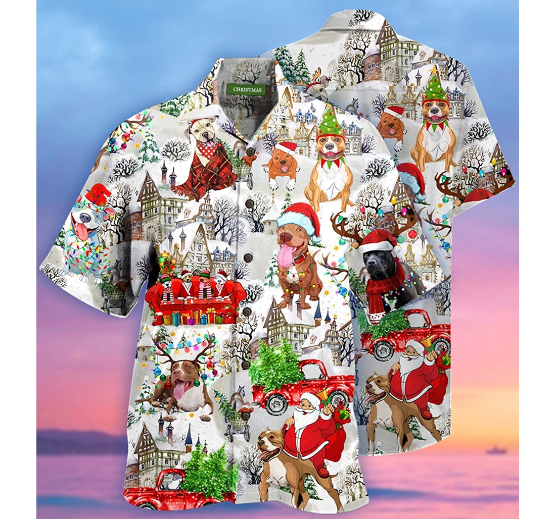 Christmas Pit Bulla Santa Beach Holiday, Pool Party, Lake, Camp, Luau Funny Included Hawaiian Shirt, Button Up Aloha Shirt For Men, Women