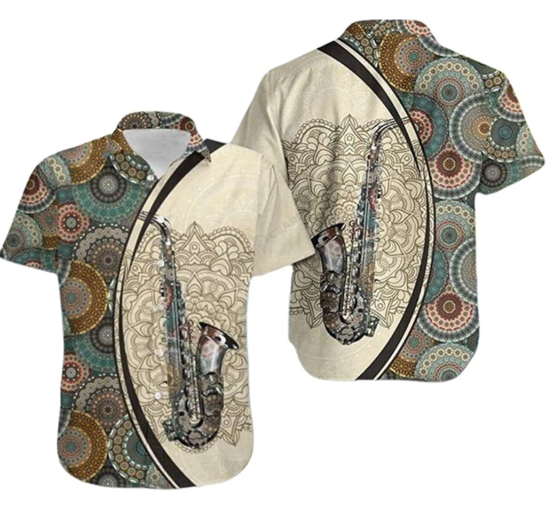 Saxophone Mandala Pattern Lover Beach Included Hawaiian Shirt, Button Up Aloha Shirt For Men, Women