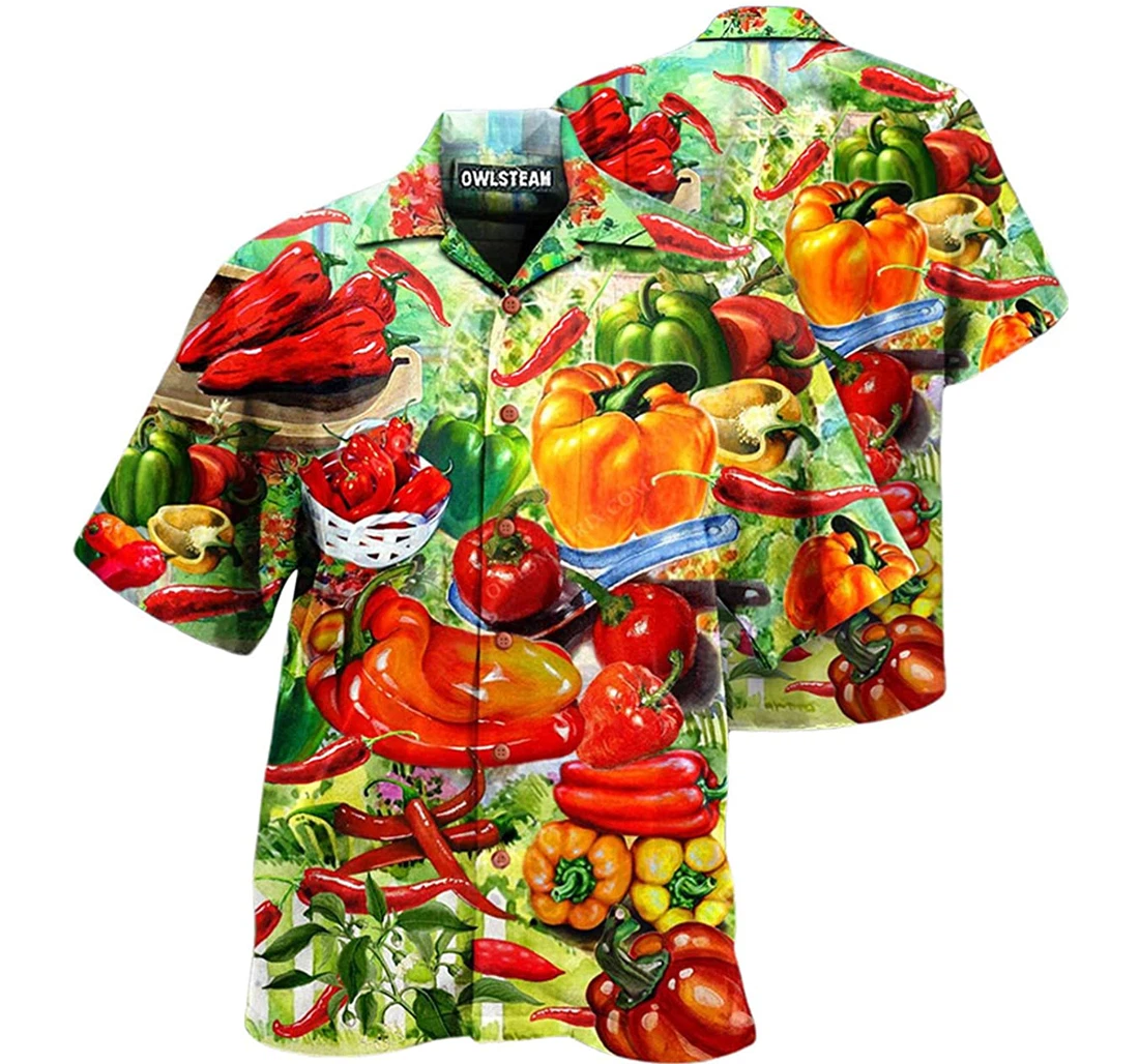 Fruit Bell Pepper And Chili Beach Included Hawaiian Shirt, Button Up Aloha Shirt For Men, Women