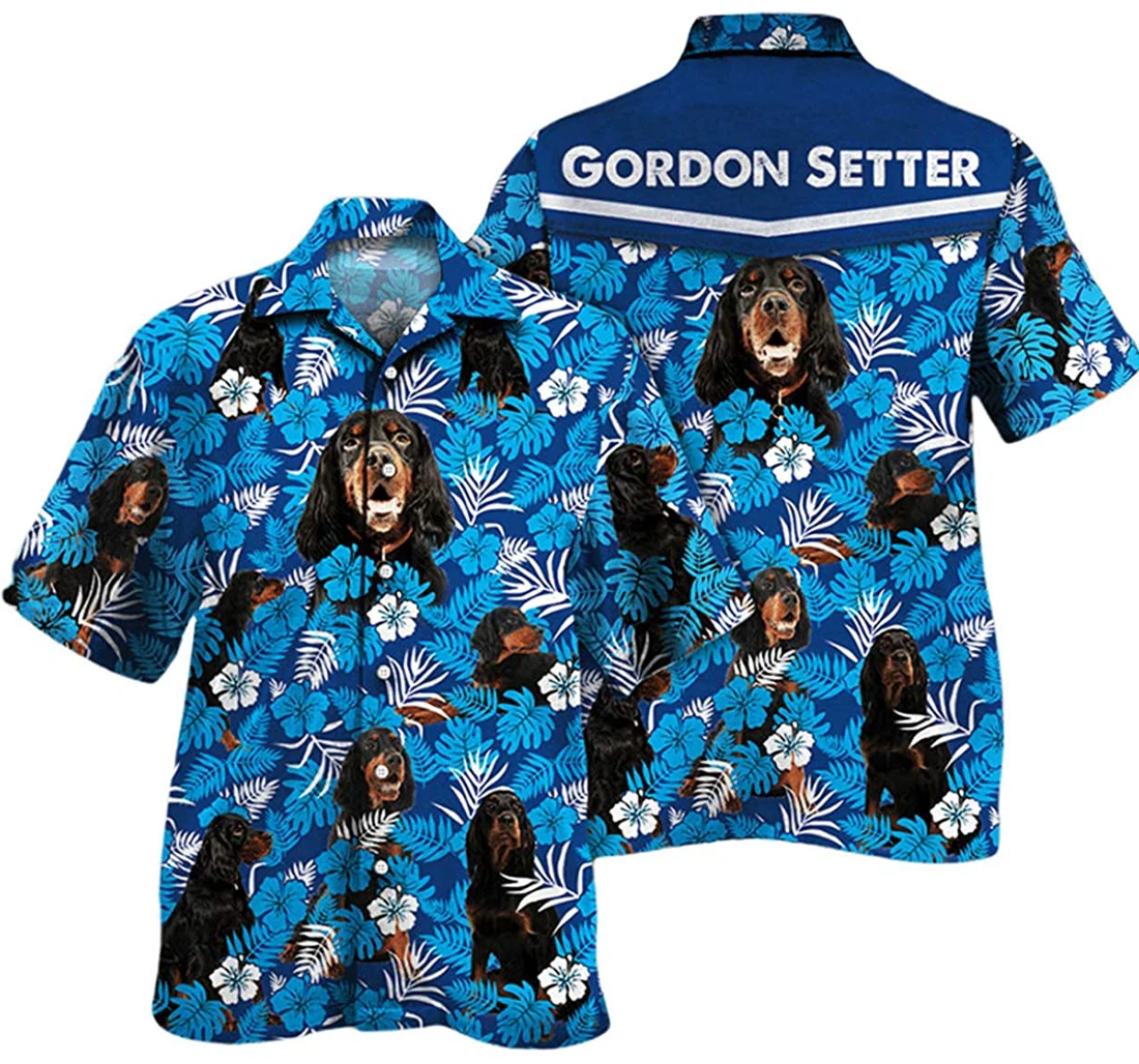 Gordon Setter Dog Lovers Blue Pattern Beach Included Hawaiian Shirt, Button Up Aloha Shirt For Men, Women