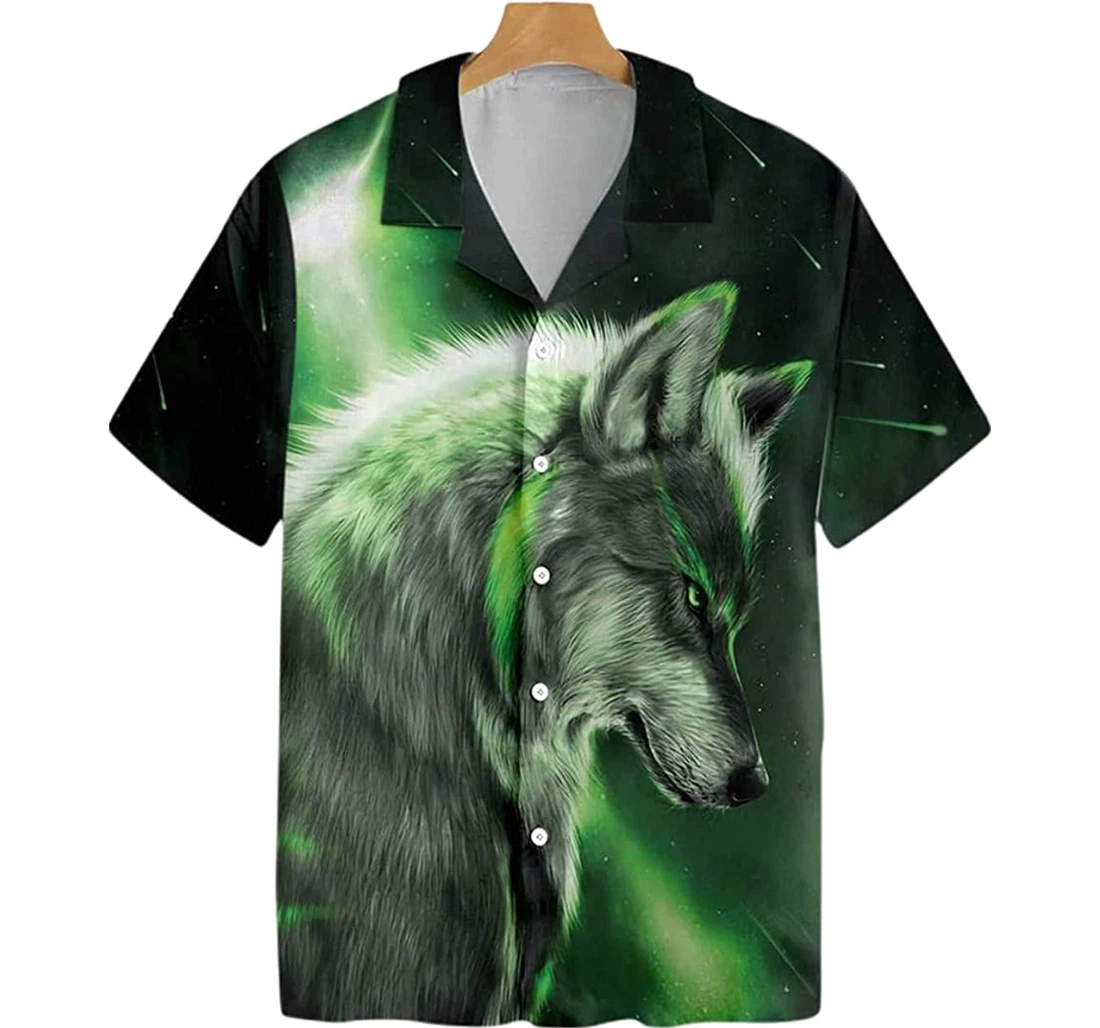 Green Wolf Beach Included Hawaiian Shirt, Button Up Aloha Shirt For Men, Women