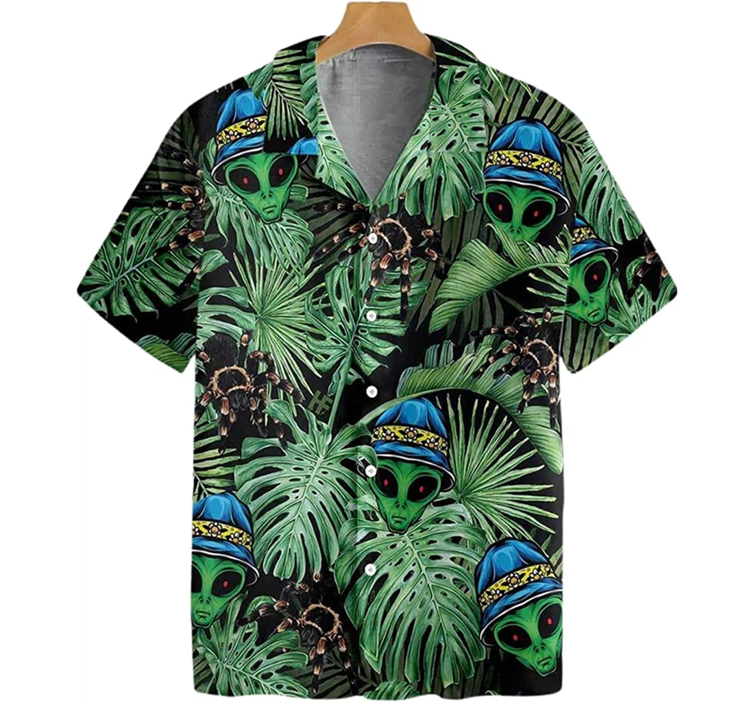Alien And Spider Beach Included Hawaiian Shirt, Button Up Aloha Shirt For Men, Women