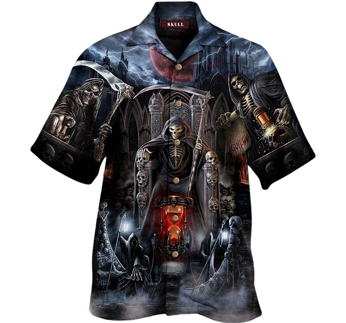 Halloween Horror Death Skull Beach Included Hawaiian Shirt, Button Up Aloha Shirt For Men, Women