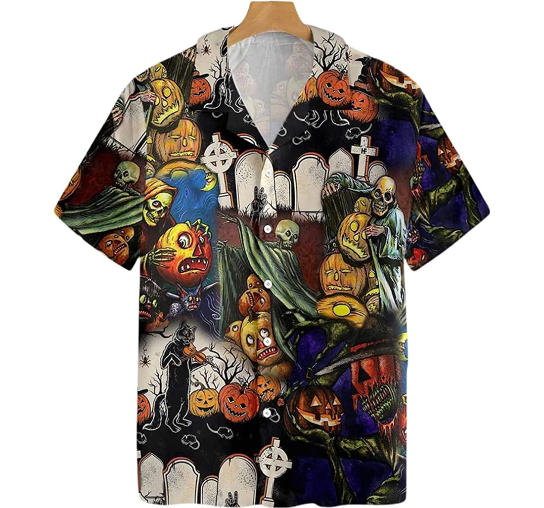 Halloween Horror Pumpkin Night Is Coming Beach Included Hawaiian Shirt, Button Up Aloha Shirt For Men, Women