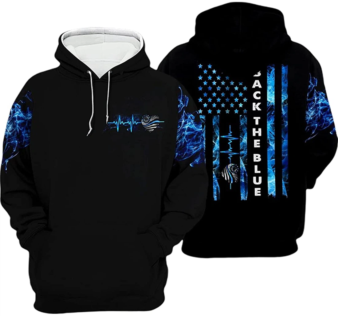 Us Police Back The Blue Flag - 3D Printed Pullover Hoodie