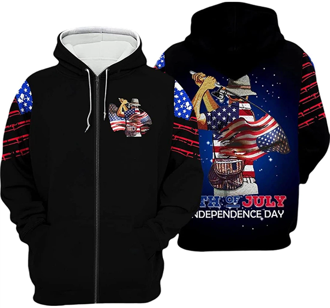 Personalized Us Independence Day Fishing Happy 4th Of July - 3D Printed Pullover Hoodie