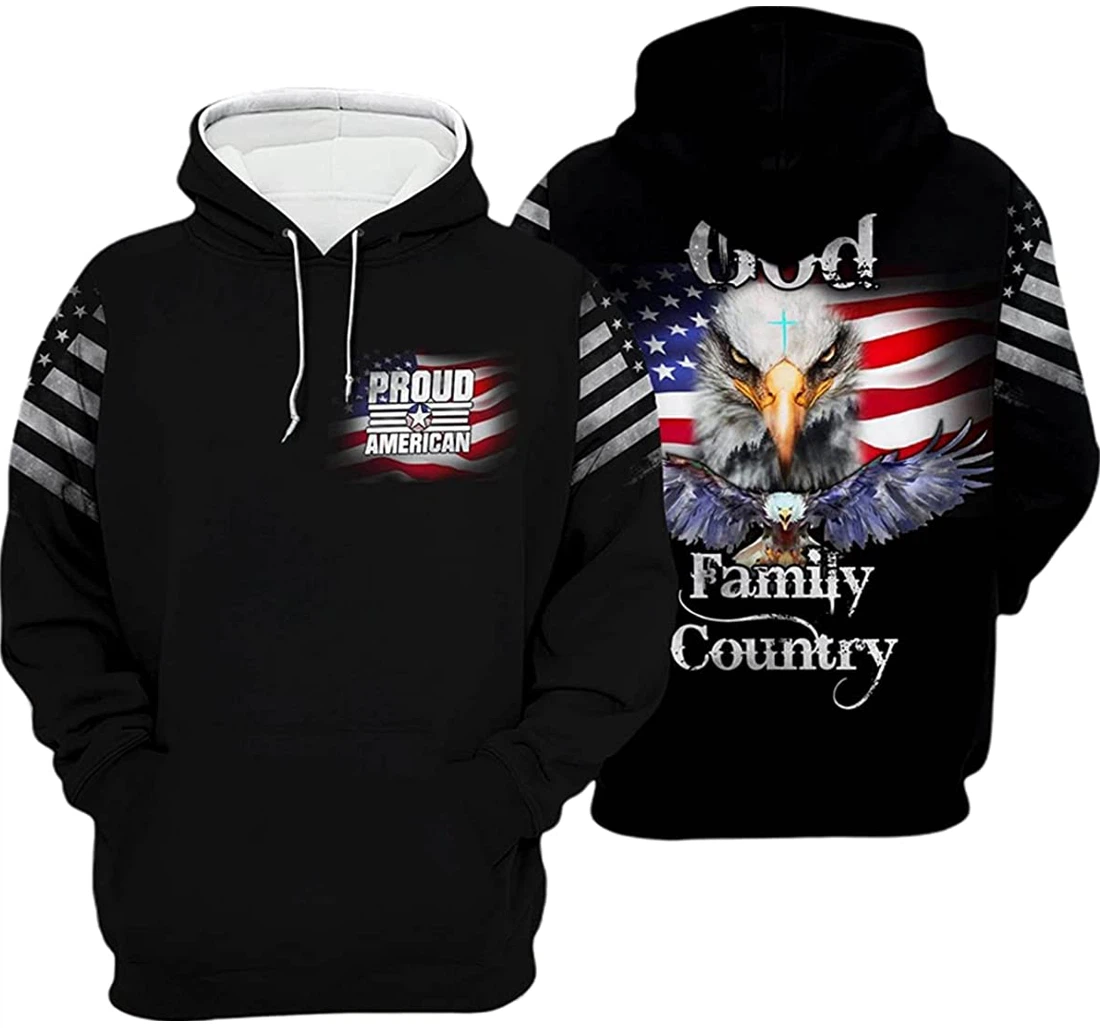 Proud American God Family Country Us Eagle - 3D Printed Pullover Hoodie