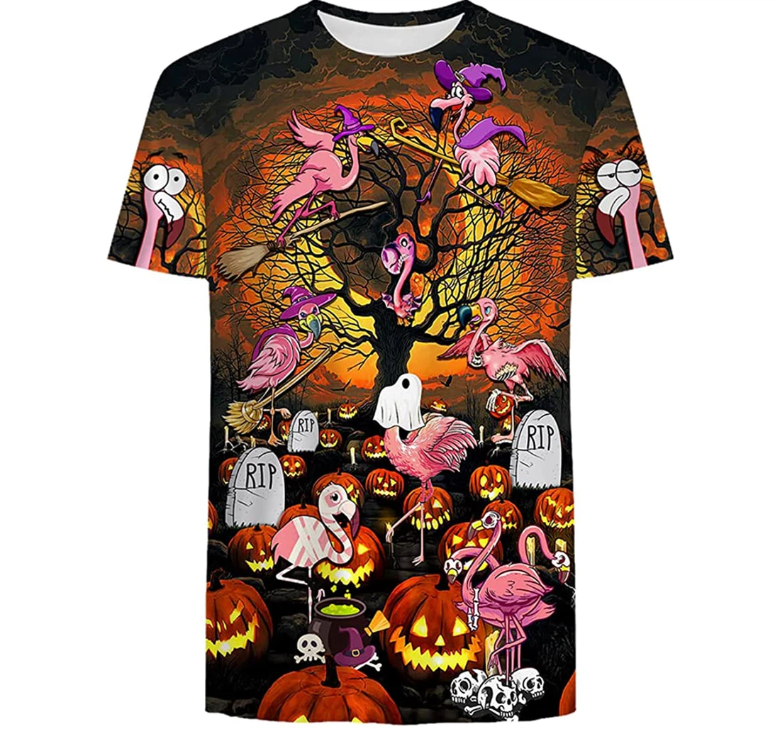 Flamingo Pattern Halloween Pumpkin Art - 3D Printed Pullover Hoodie