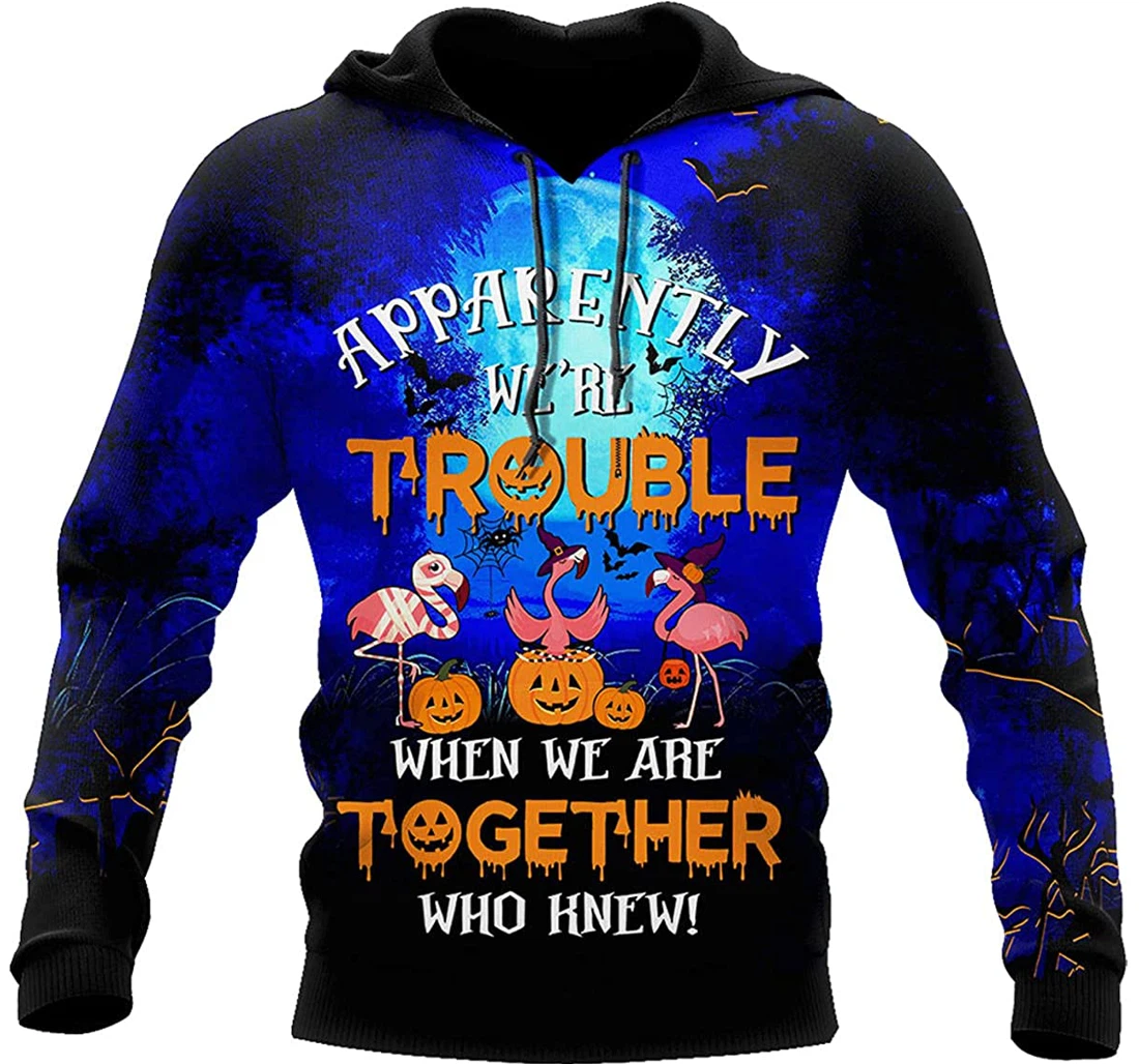 Halloween Flamingo We're Trouble When We Are Together - 3D Printed Pullover Hoodie