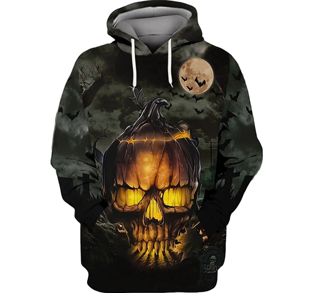 Halloween Skull Cemetery Scary Art - 3D Printed Pullover Hoodie