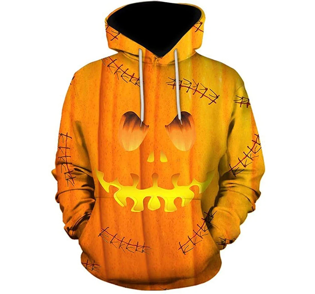 Halloween Yellow Pumpkin Art - 3D Printed Pullover Hoodie