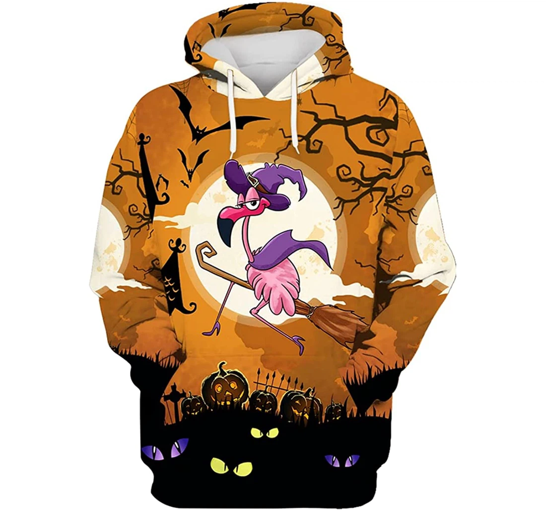 Halloween Flamingo Witch Cemetery - 3D Printed Pullover Hoodie