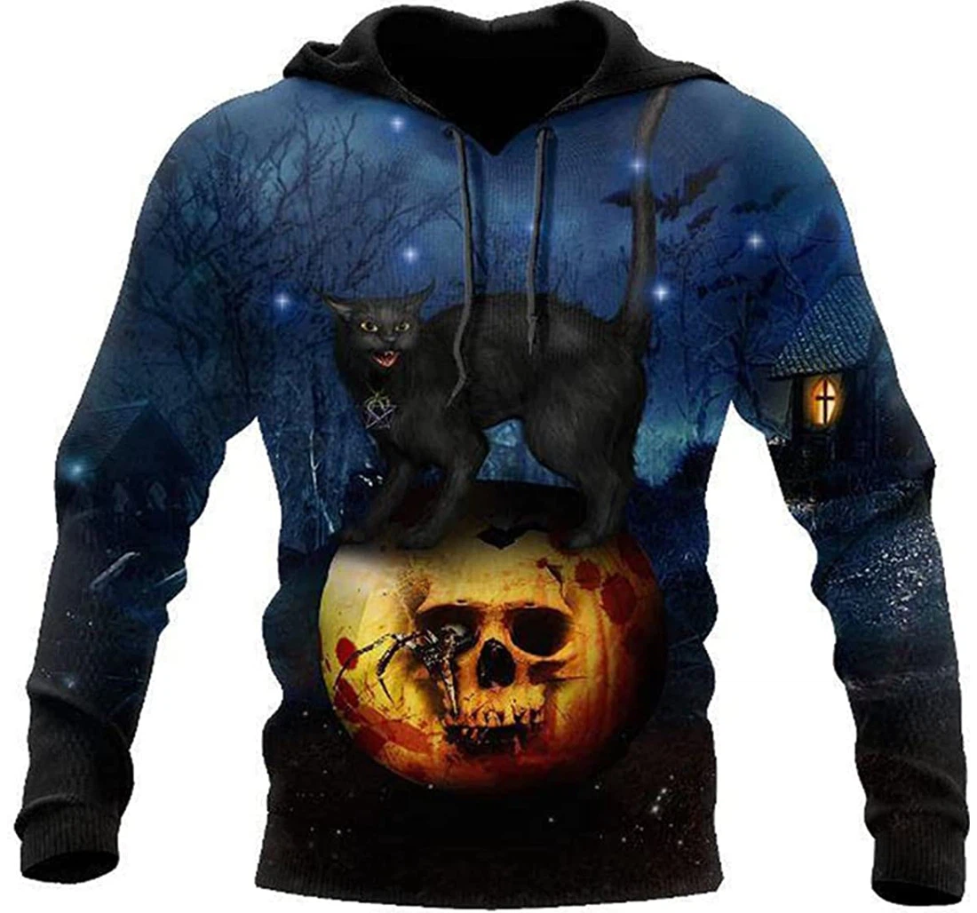 Halloween Skull Cat Scary Art - 3D Printed Pullover Hoodie