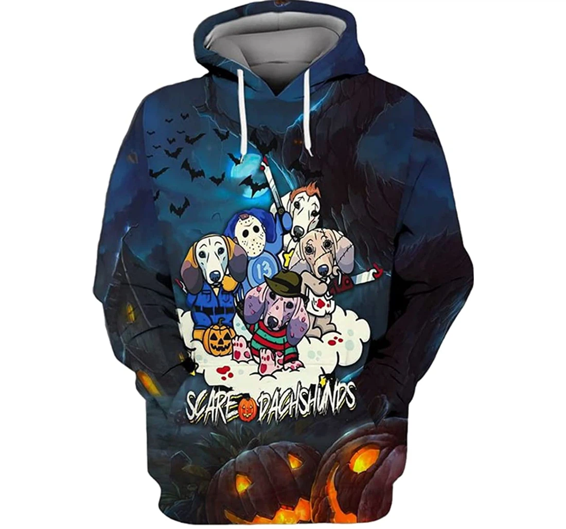 Halloween Scare Dachshund Pumpkin Art - 3D Printed Pullover Hoodie