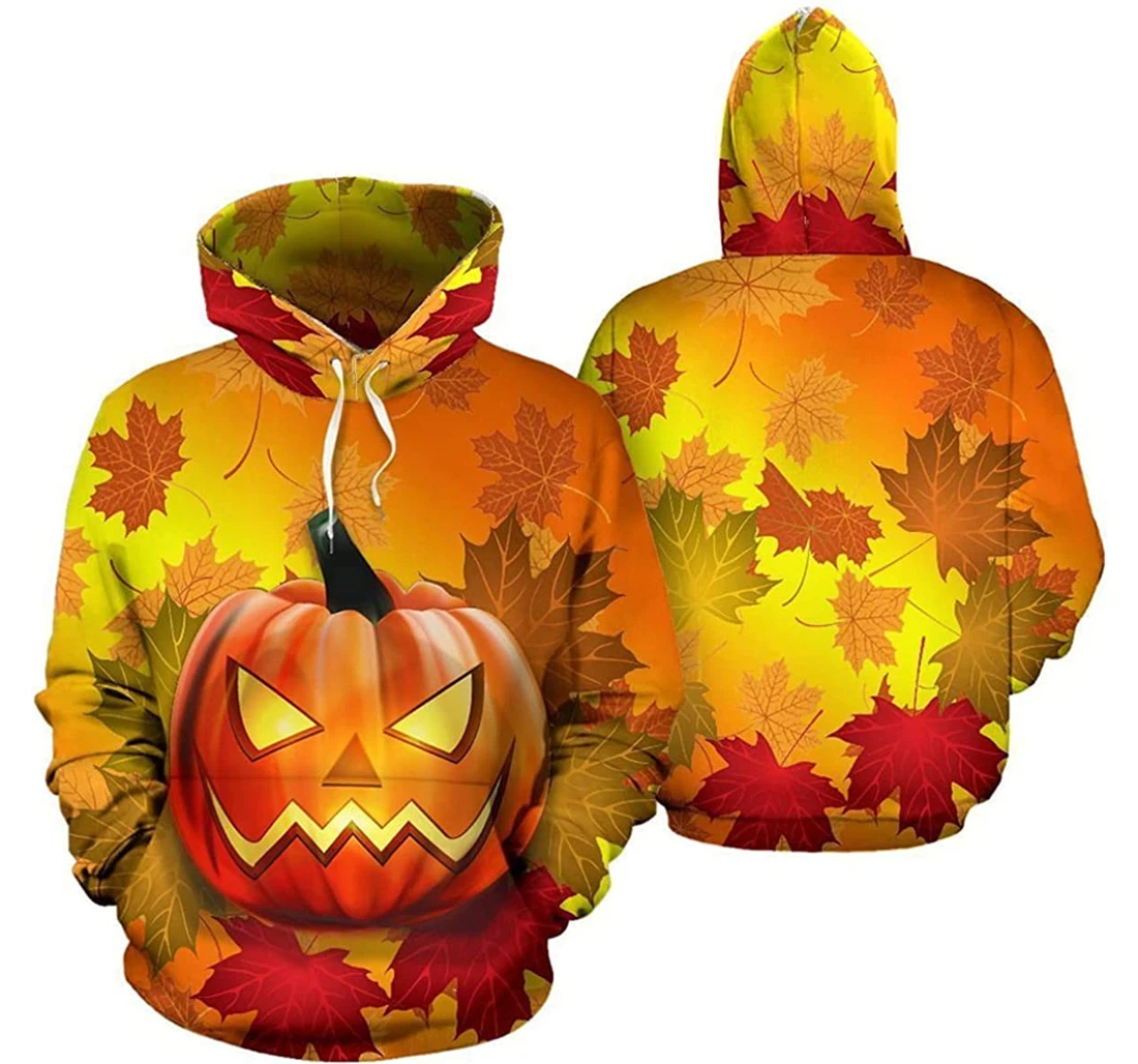 Halloween Pumpkin Maple Leaf - 3D Printed Pullover Hoodie