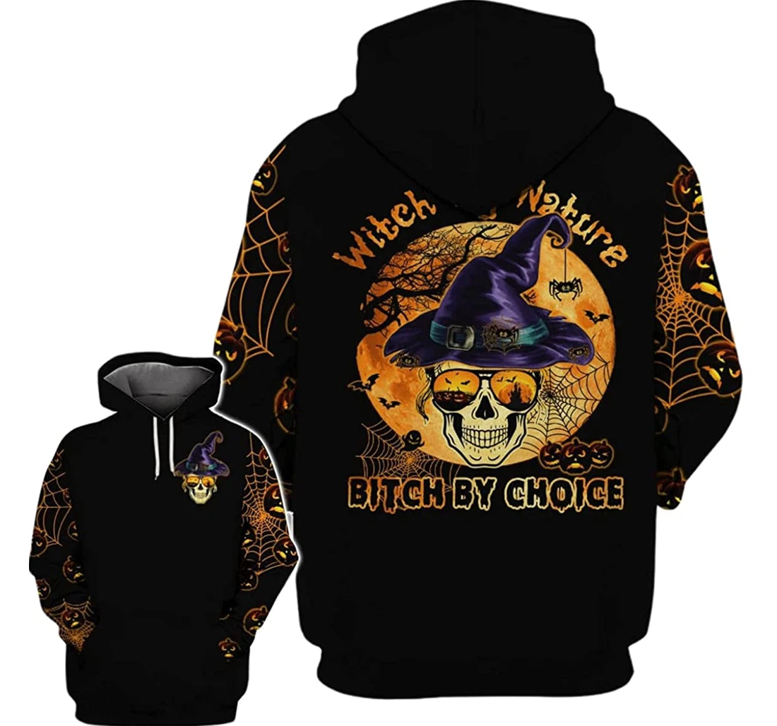 Halloween Skull Witch By Nature Pumpkin Pattern - 3D Printed Pullover Hoodie