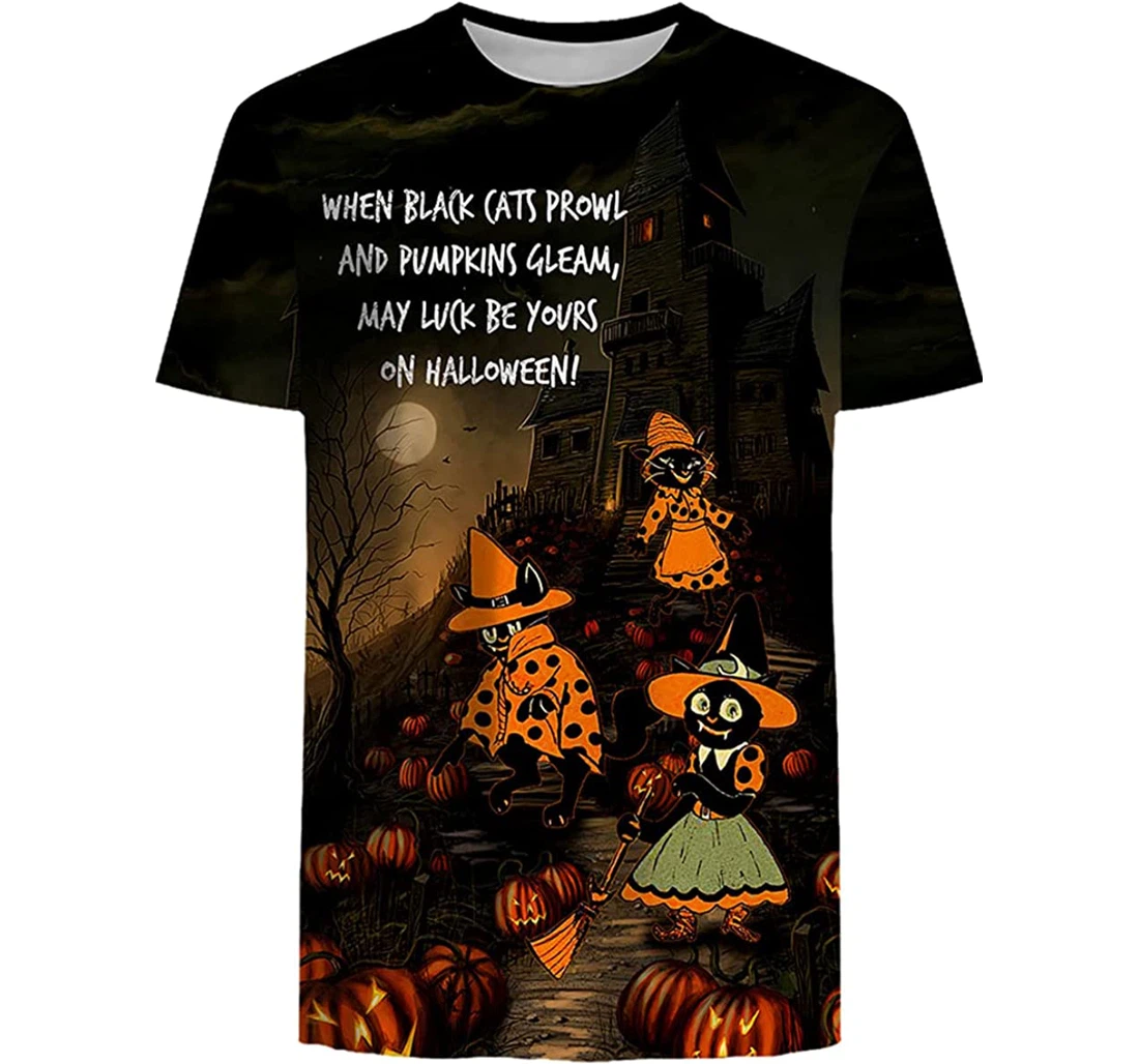 Halloween When Cats Prowl Pumpkins Gleam - 3D Printed Pullover Hoodie