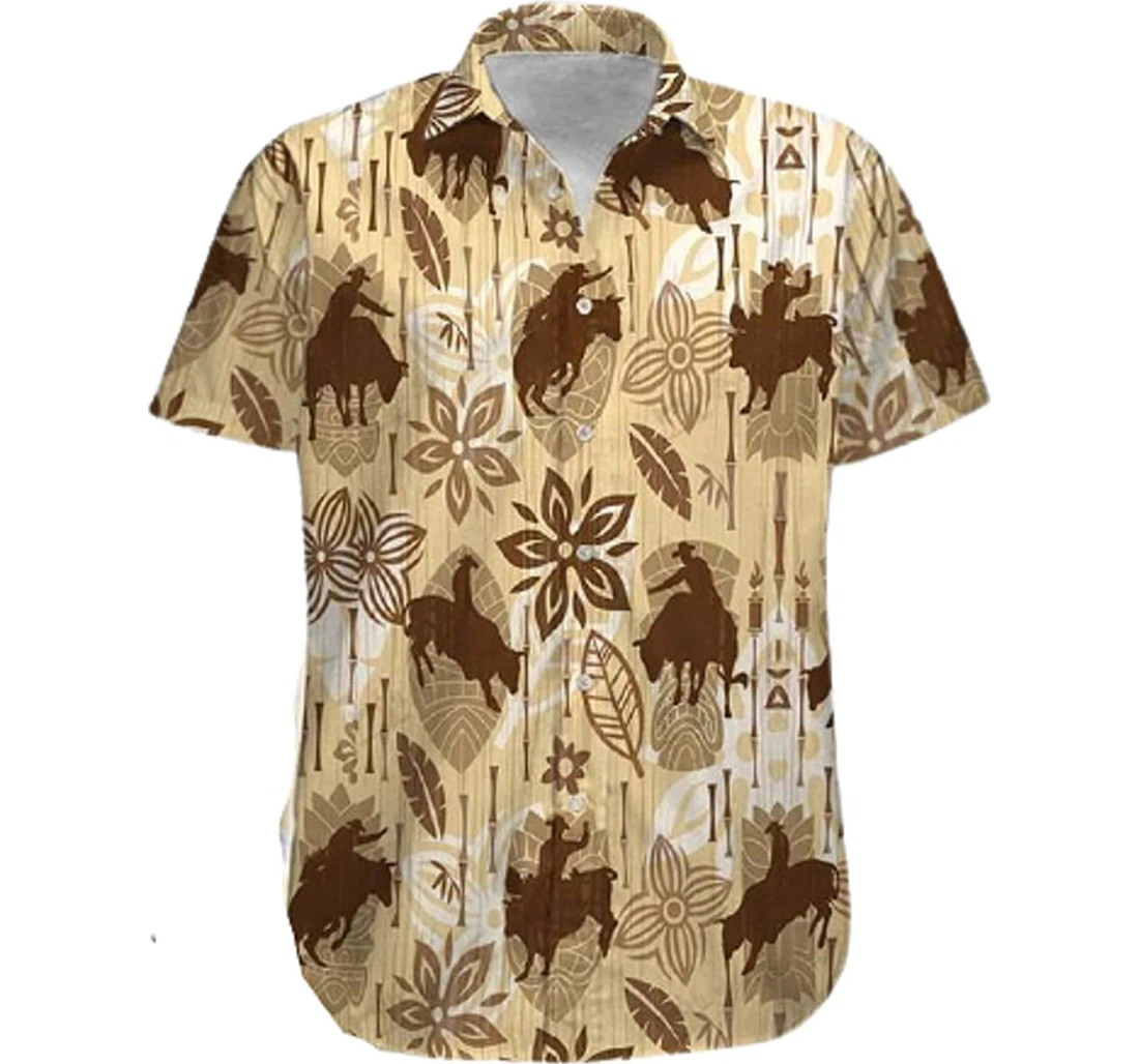 Bull Riding And Pattern Flower Gifts And White Hawaiian Shirt, Button Up Aloha Shirt For Men, Women