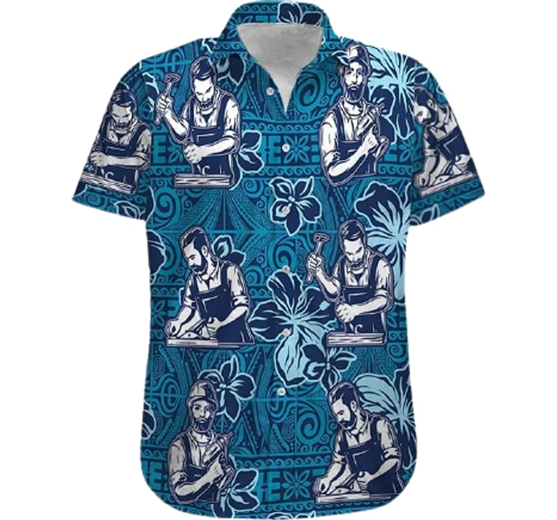 Carpenter Pattern Gifts And White Hawaiian Shirt, Button Up Aloha Shirt For Men, Women