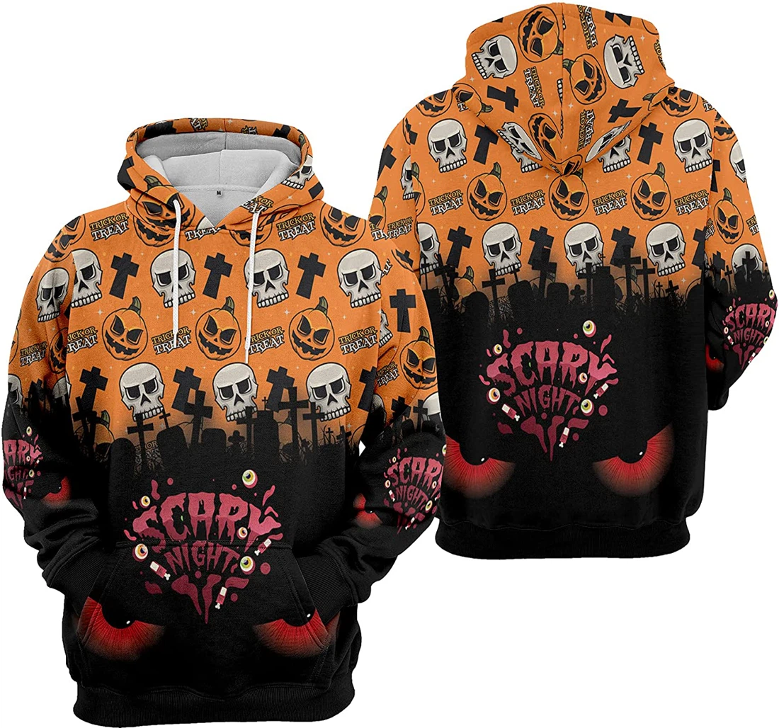 Scary Night Devil Eyes Cemetery Spider Seamless Pattern Halloween - 3D Printed Pullover Hoodie