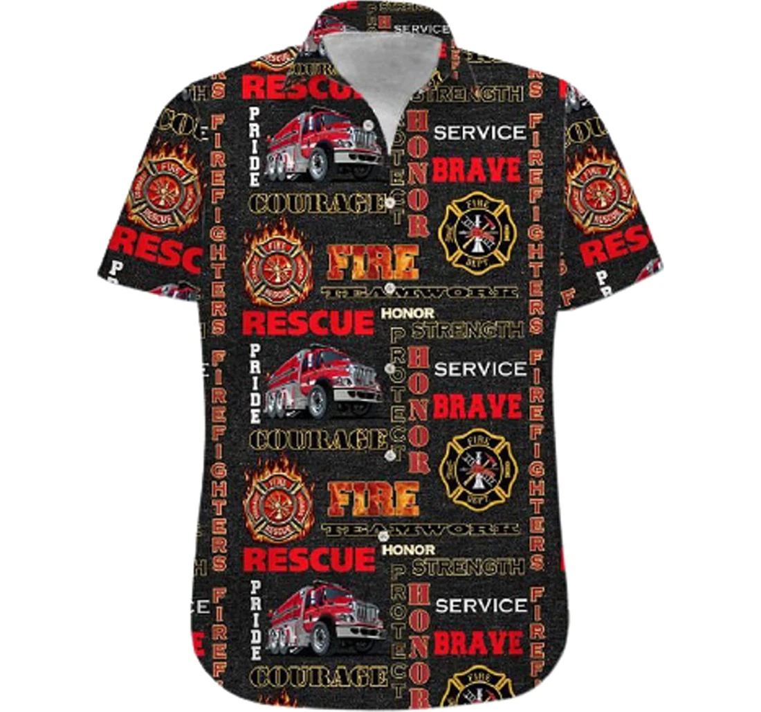 Firefighter Fire Truck Gifts And White Hawaiian Shirt, Button Up Aloha Shirt For Men, Women