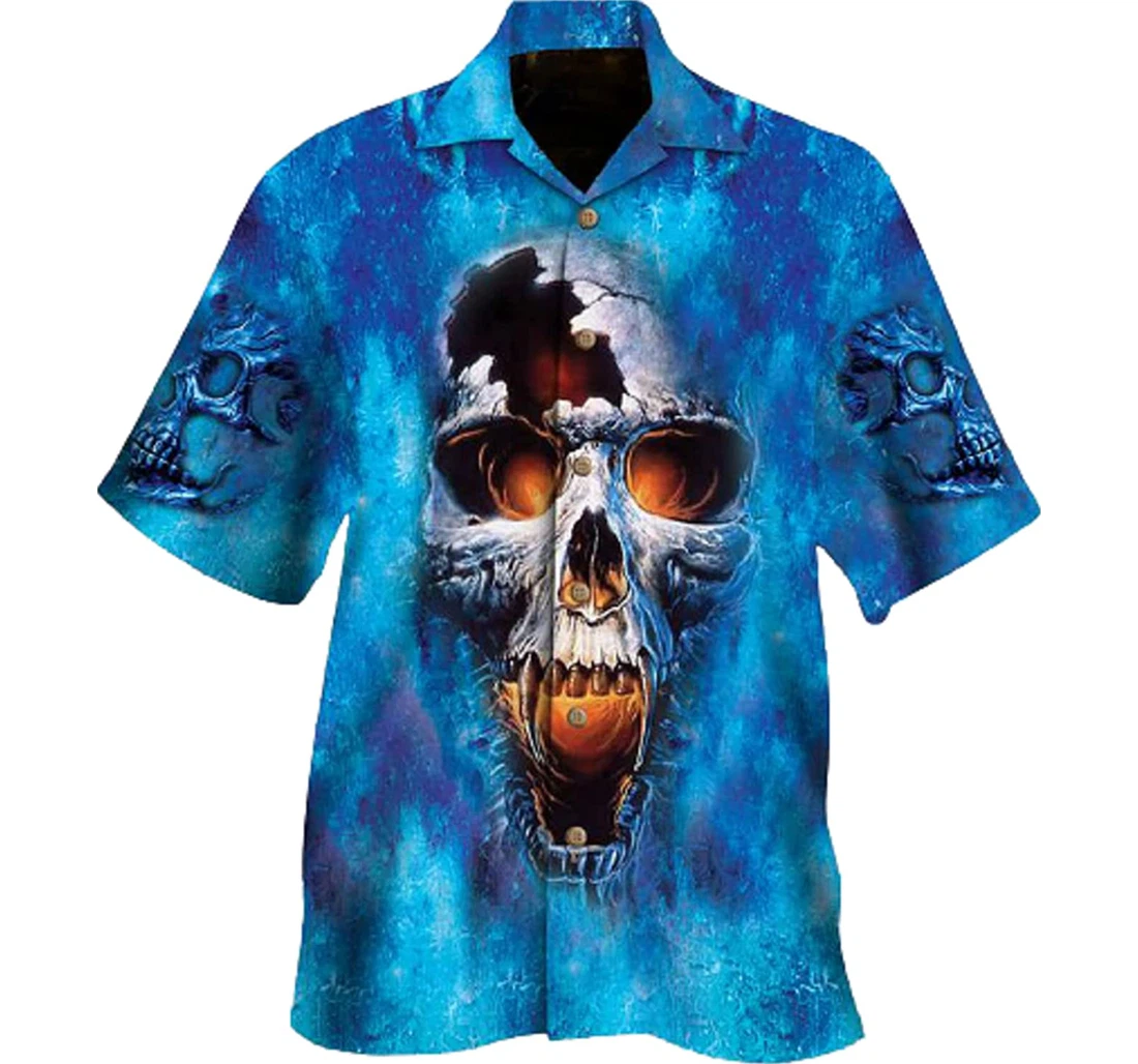 Skull Blue Gifts And Hawaiian Shirt, Button Up Aloha Shirt For Men, Women