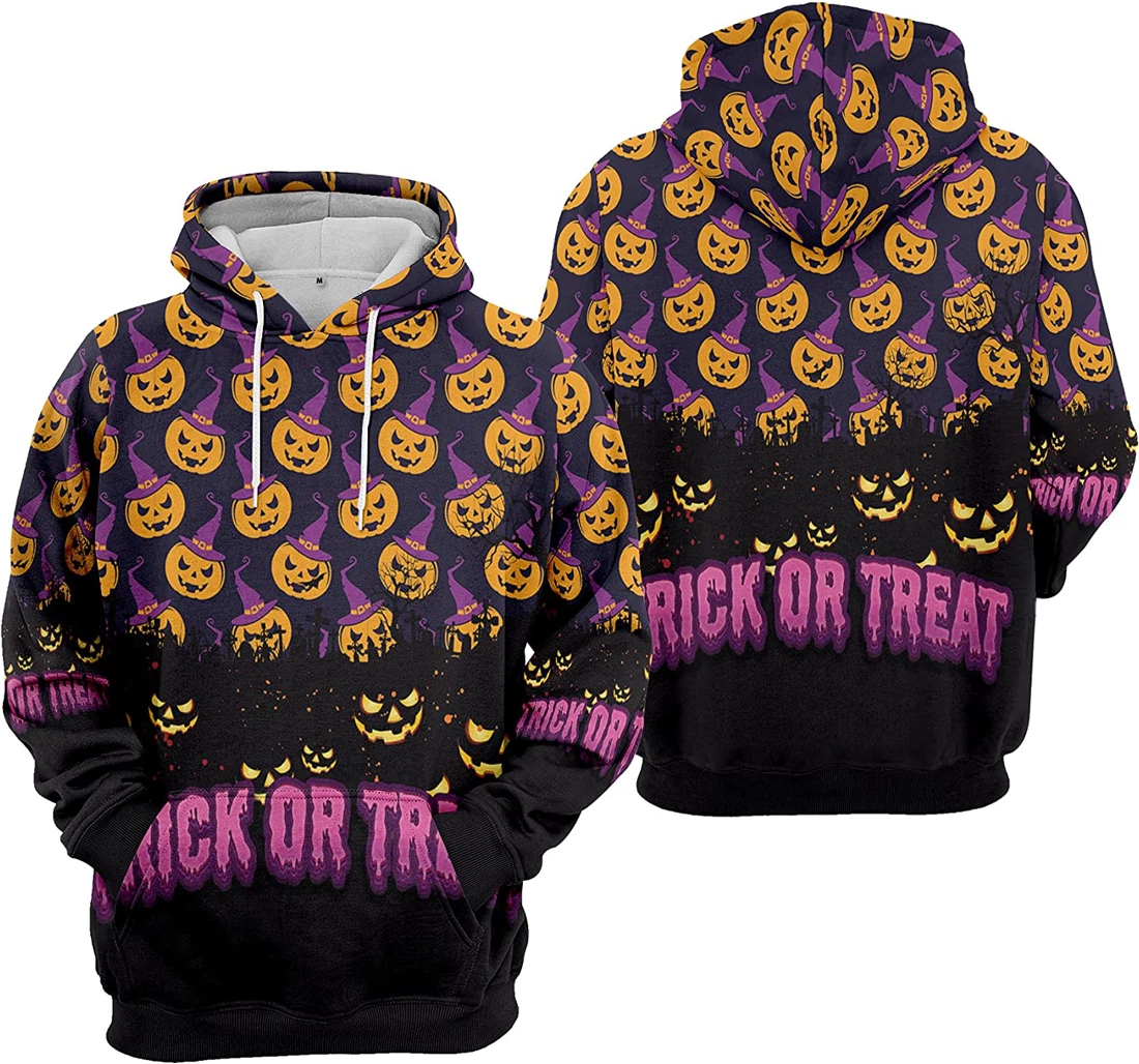 Trick Or Treat Pumpkin Cemetery Spiders Seamless Pattern Halloween - 3D Printed Pullover Hoodie