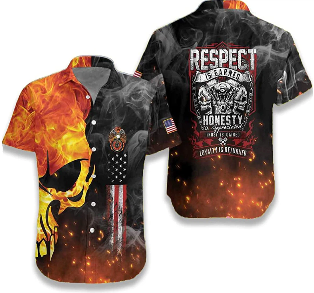 Skull - Respect Is Earned Motorcycle Gift And White Hawaiian Shirt, Button Up Aloha Shirt For Men, Women