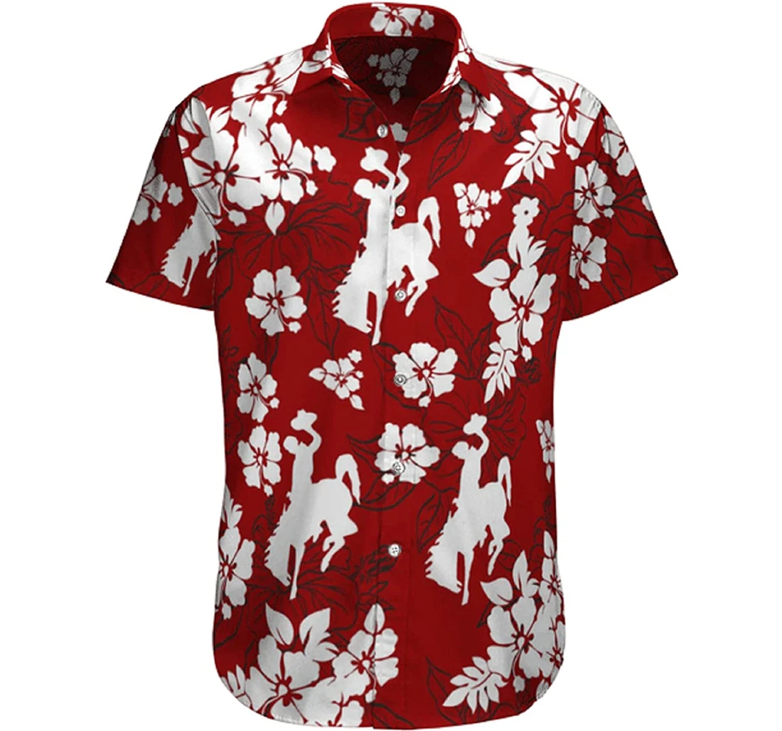 Cowboy - Racing Horse Hibiscus Pattern Gift Cowboy White Hawaiian Shirt, Button Up Aloha Shirt For Men, Women