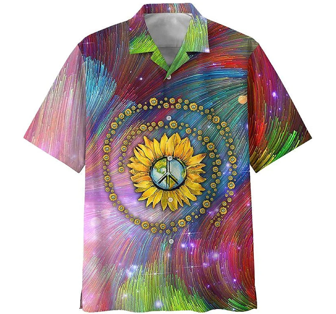 Hippie Sunflower Colorful Gift And White Hawaiian Shirt, Button Up Aloha Shirt For Men, Women