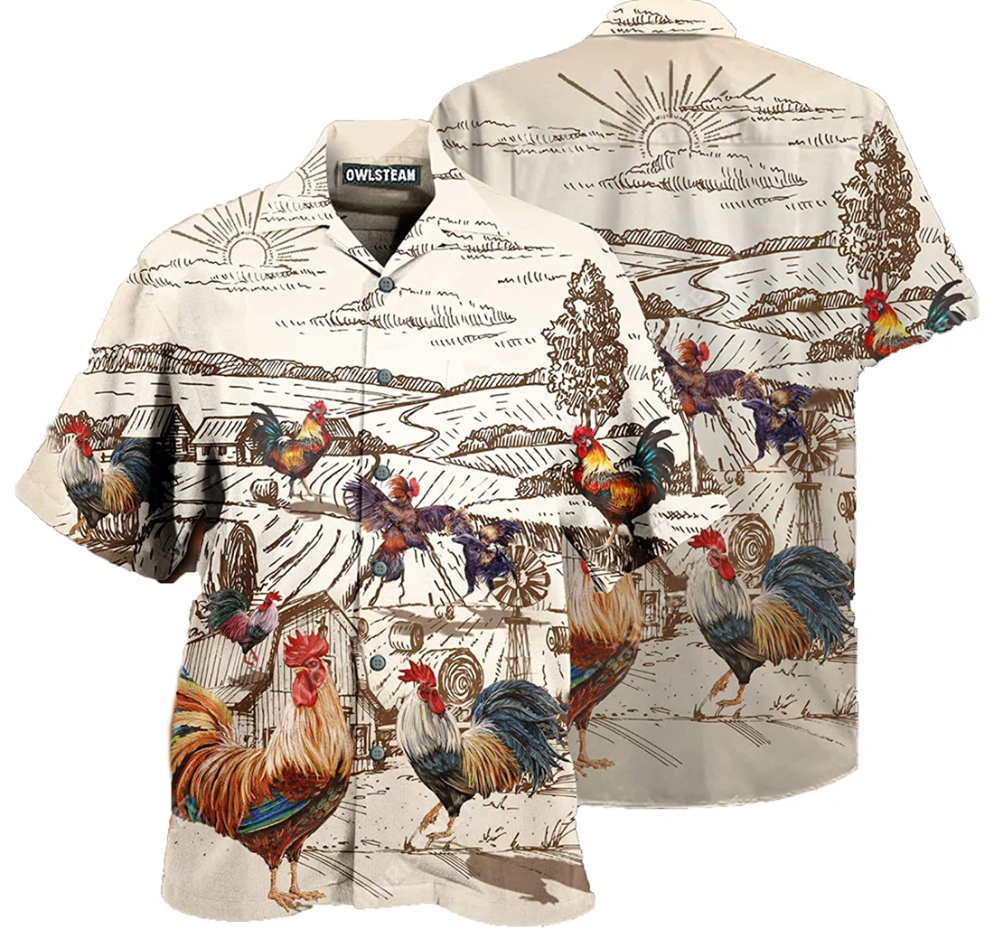 Rooster Farmer Chicken Lover, Gift And White Hawaiian Shirt, Button Up Aloha Shirt For Men, Women