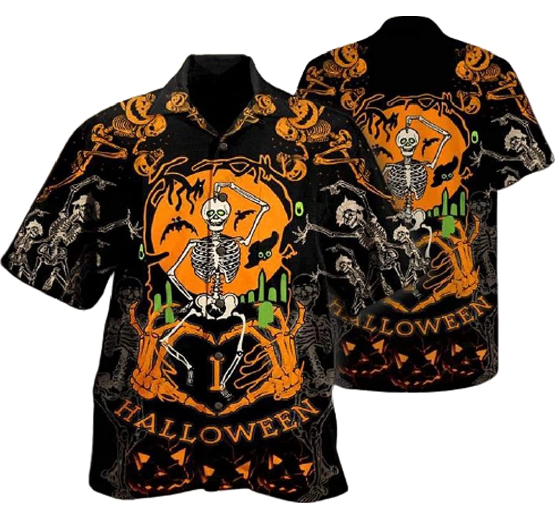 Halloween Skull Skeleton White Hawaiian Shirt, Button Up Aloha Shirt For Men, Women