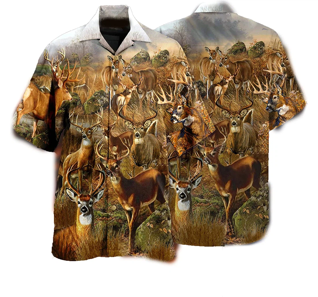 Hunting Deer In The Forest Us1 Deer Lover, Gift Hunter White Hawaiian Shirt, Button Up Aloha Shirt For Men, Women