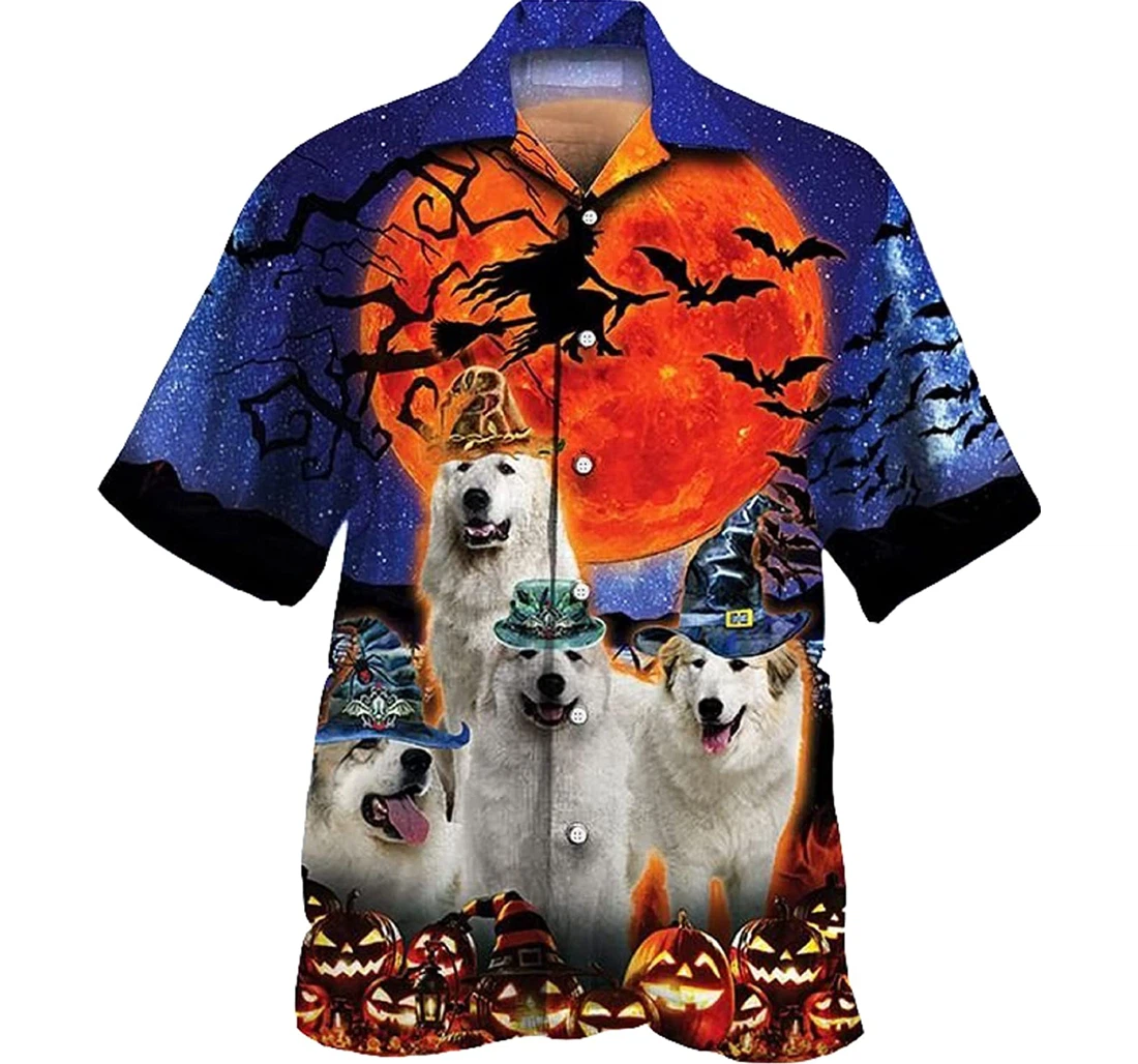 Witch Moon Red Border Collie Dog Lovers Halloween Night Gifts And Hawaiian Shirt, Button Up Aloha Shirt For Men, Women