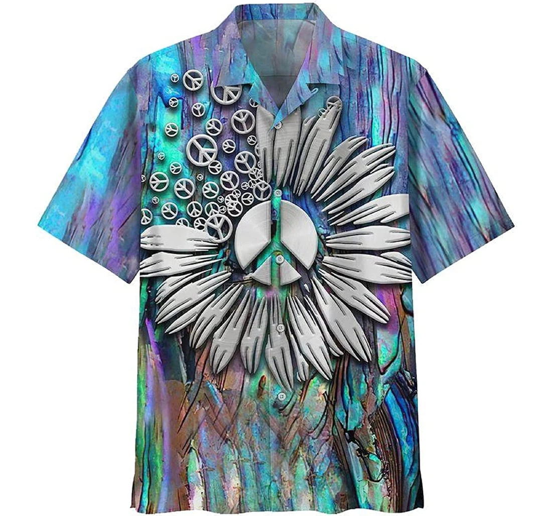 Hippie Daisy Peace Sign Gift And White Hawaiian Shirt, Button Up Aloha Shirt For Men, Women