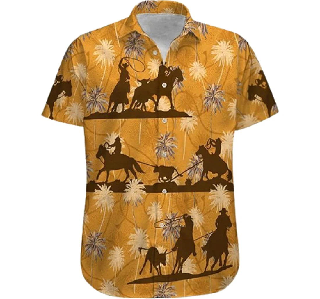 Team Roping And Tree Flower Gifts And White Hawaiian Shirt, Button Up Aloha Shirt For Men, Women