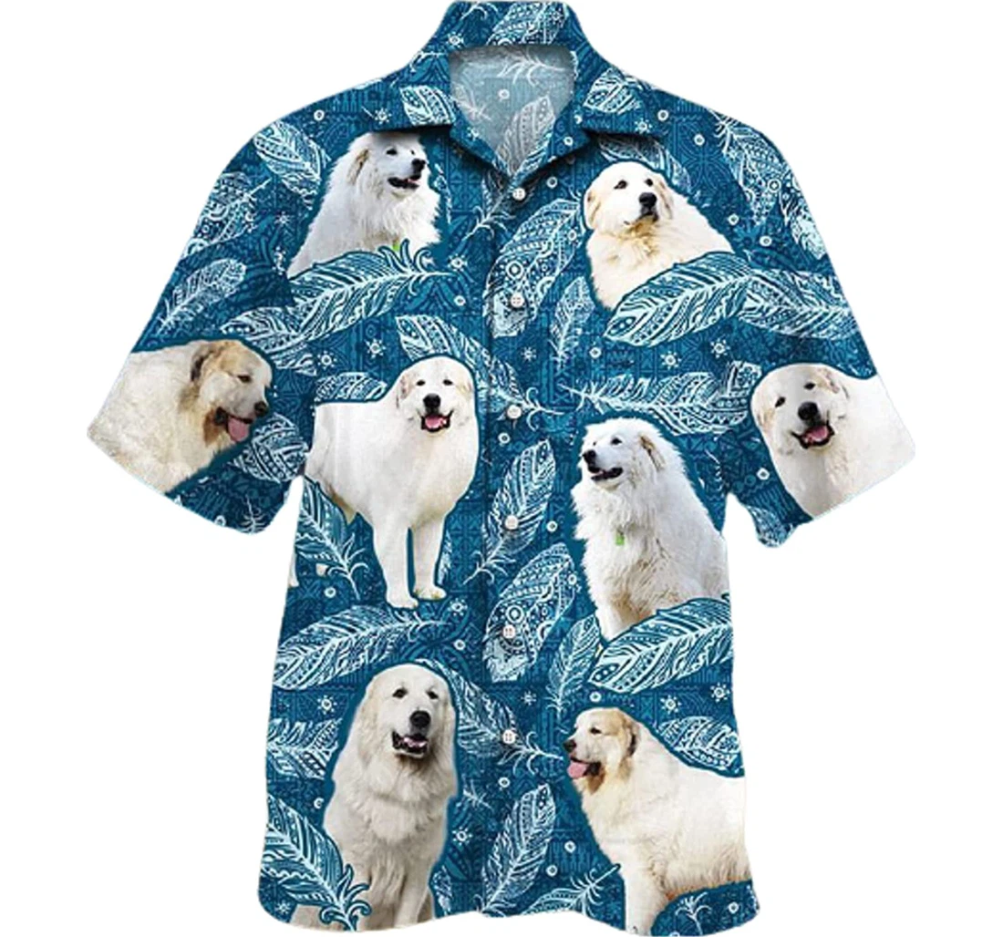 Great Pyrenees Dog Lovers Blue Feather Hawaiian Shirt, Button Up Aloha Shirt For Men, Women