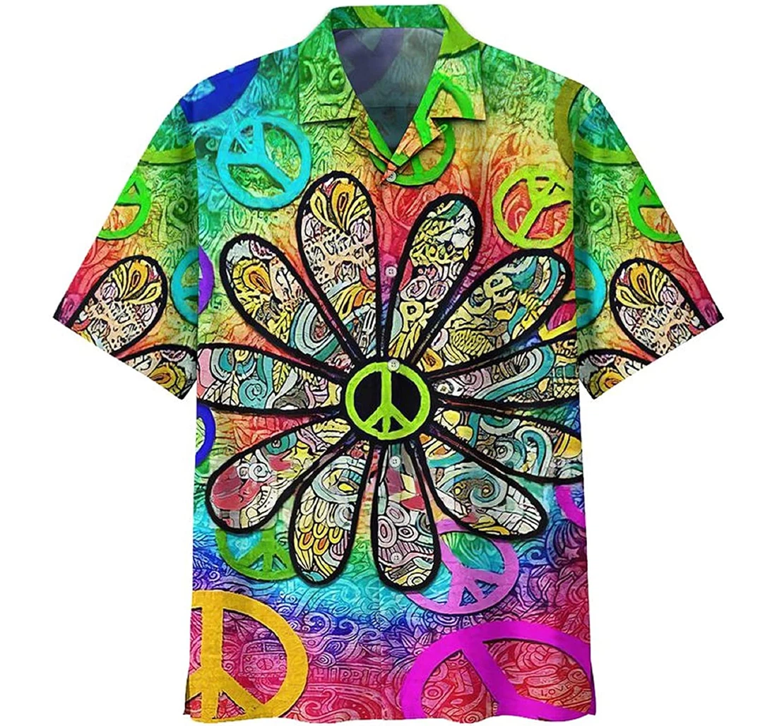 Hippie Daisy Colorful Gift And White Hawaiian Shirt, Button Up Aloha Shirt For Men, Women