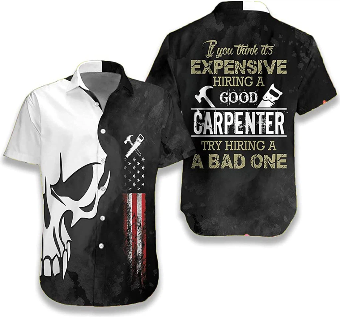 Carpenter Proud Skull Gift And American Flag White Hawaiian Shirt, Button Up Aloha Shirt For Men, Women