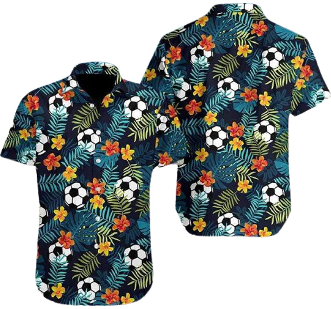 Ball- Tropical, Soccer Simple Hibiscus Shirts Fantastic, Gifts And White Hawaiian Shirt, Button Up Aloha Shirt For Men, Women