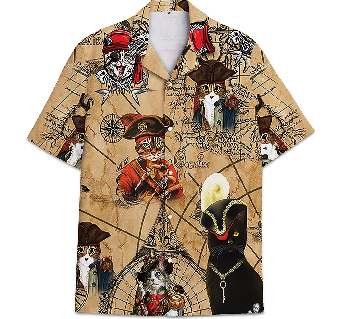 Cat Pirate Funny Beach Shirts Hawaiian Shirt, Button Up Aloha Shirt For Men, Women