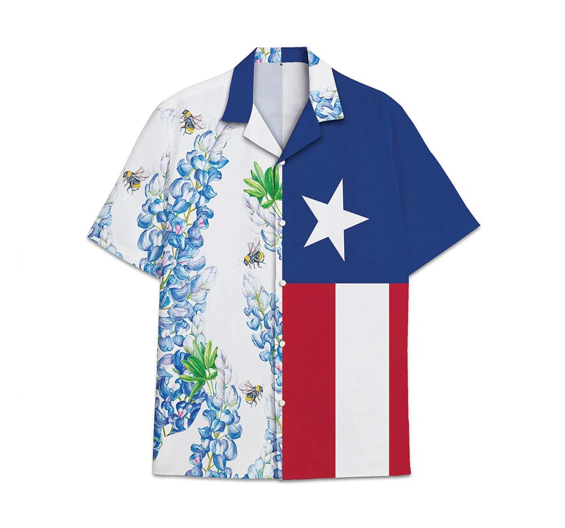 Texas Flag Flower Funny Beach Shirts Avic Hawaiian Shirt, Button Up Aloha Shirt For Men, Women