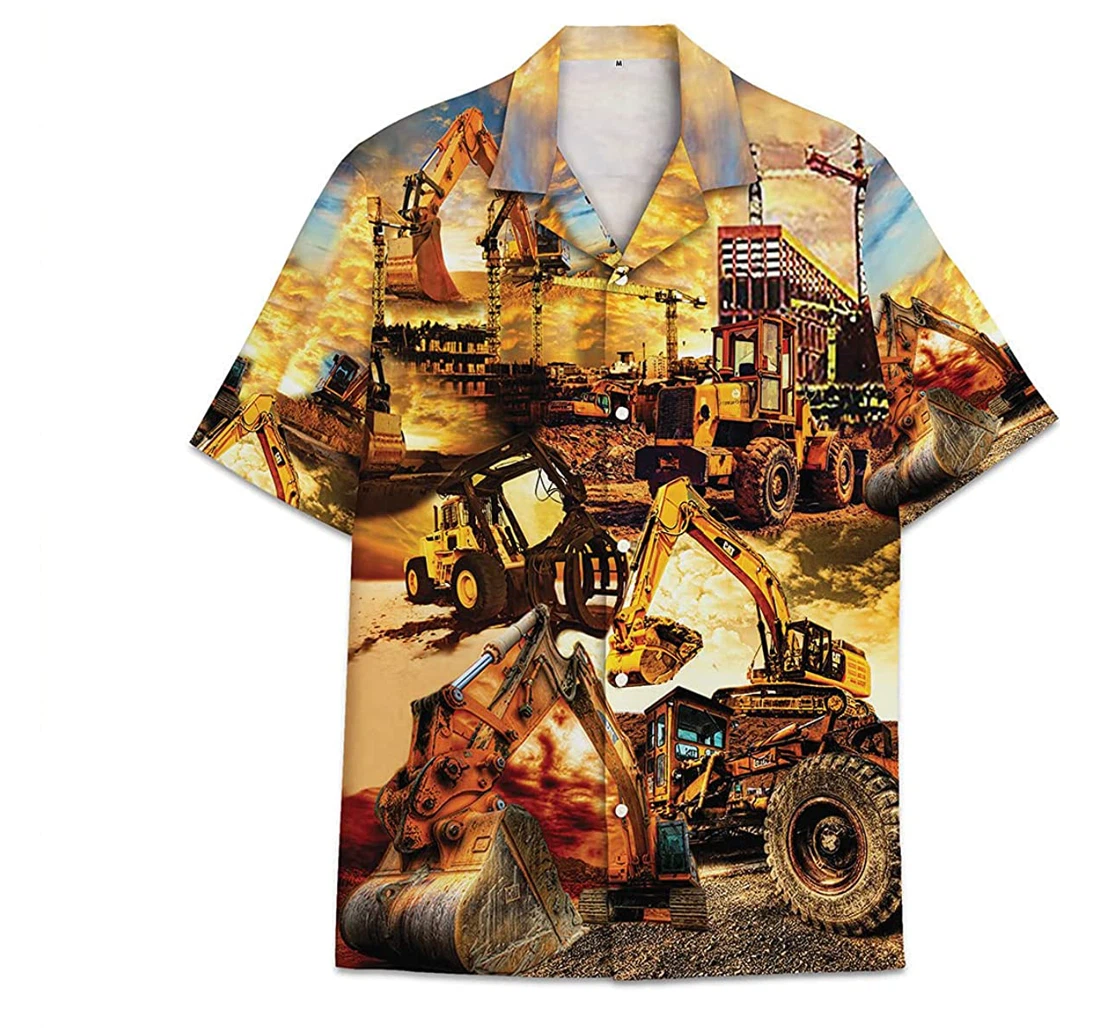 Excavator Site Funny Beach Shirts Hawai Hawaiian Shirt, Button Up Aloha Shirt For Men, Women