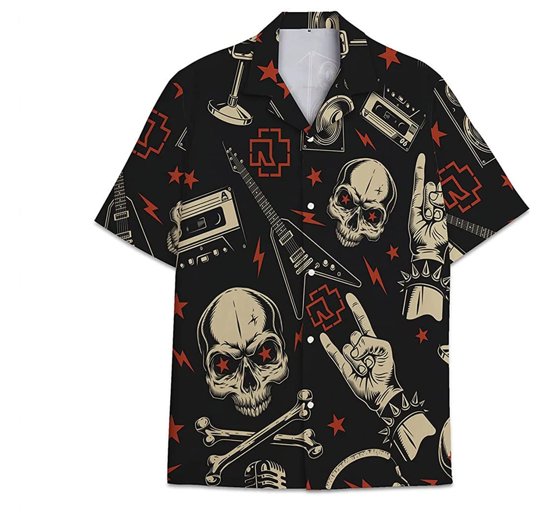 Skull Guitar Funny Beach Shirts Hawai Hawaiian Shirt, Button Up Aloha Shirt For Men, Women