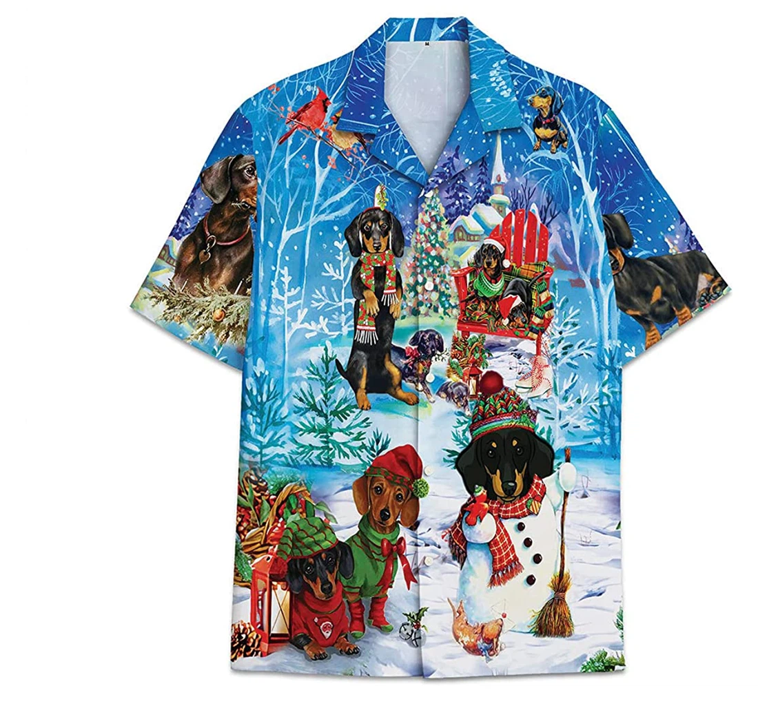 Christmas Dach Shund Dog Funny Beach Shirts Hawaiian Shirt, Button Up Aloha Shirt For Men, Women