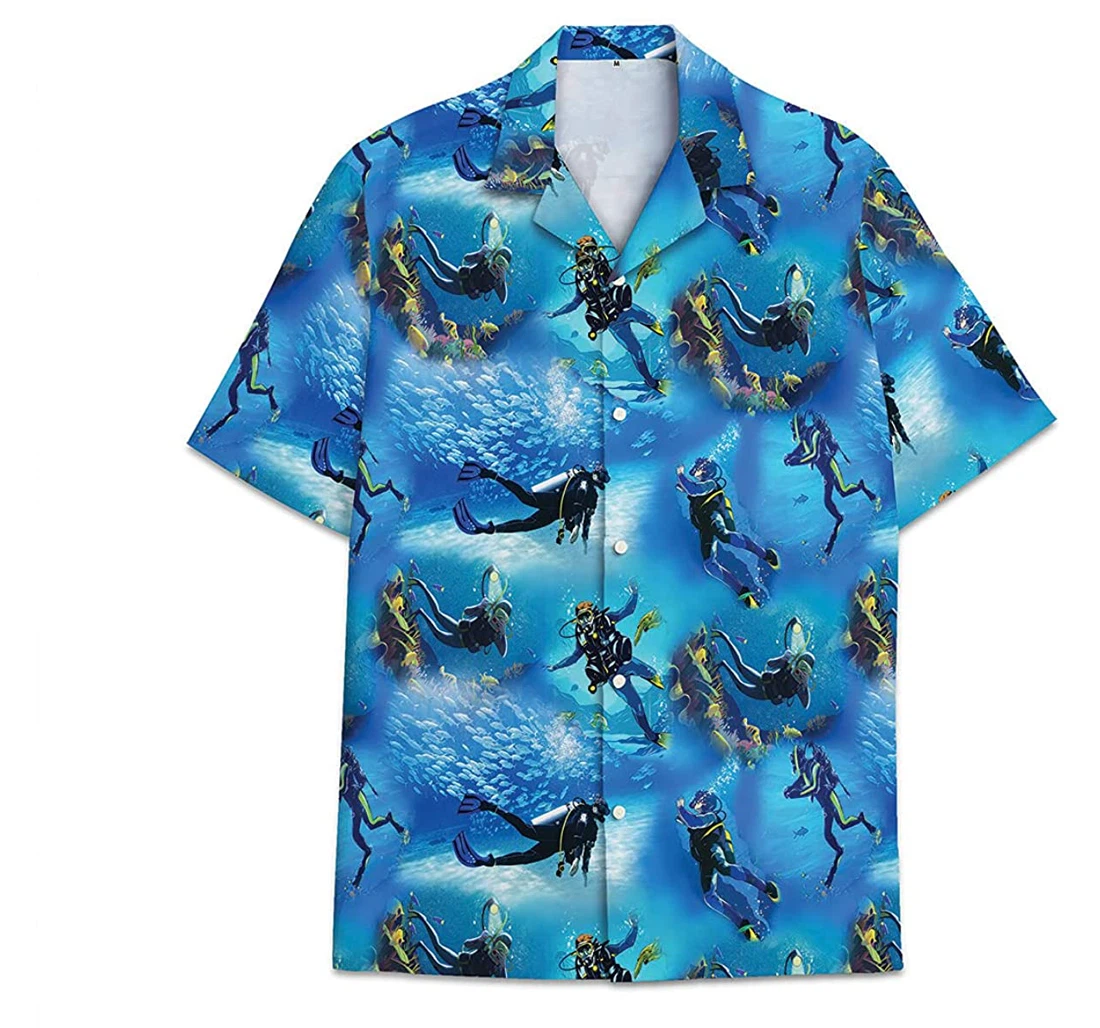 Scuba Ocean Blue Funny Beach Shirts Hawaiian Shirt, Button Up Aloha Shirt For Men, Women