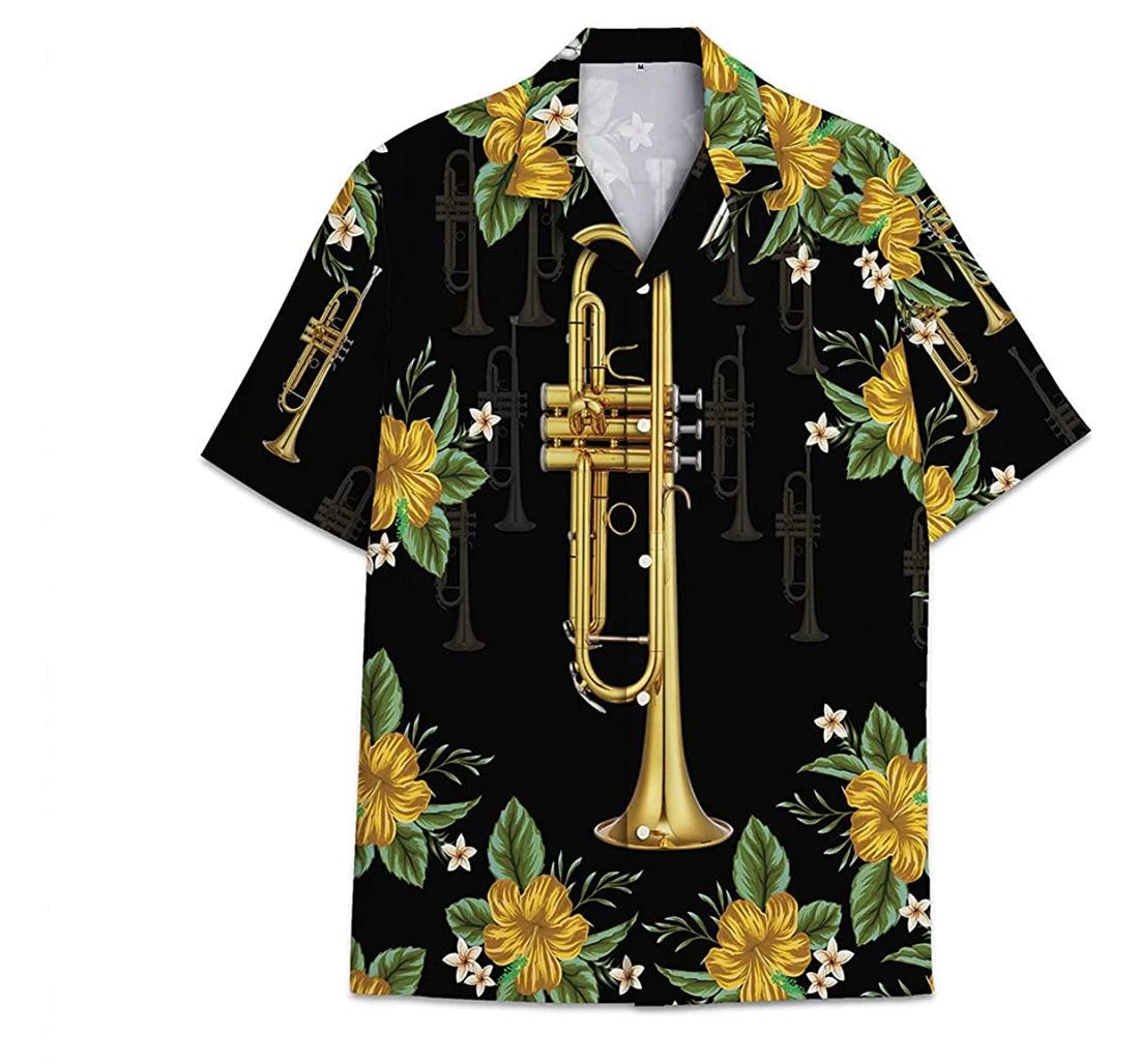 Music Trumpet Funny Beach Shirts Hawai Hawaiian Shirt, Button Up Aloha Shirt For Men, Women