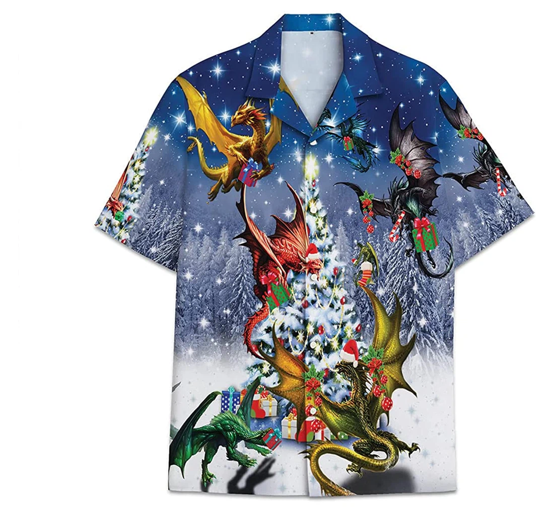 Dragon Christmas Funny Beach Shirts Hawaiian Shirt, Button Up Aloha Shirt For Men, Women